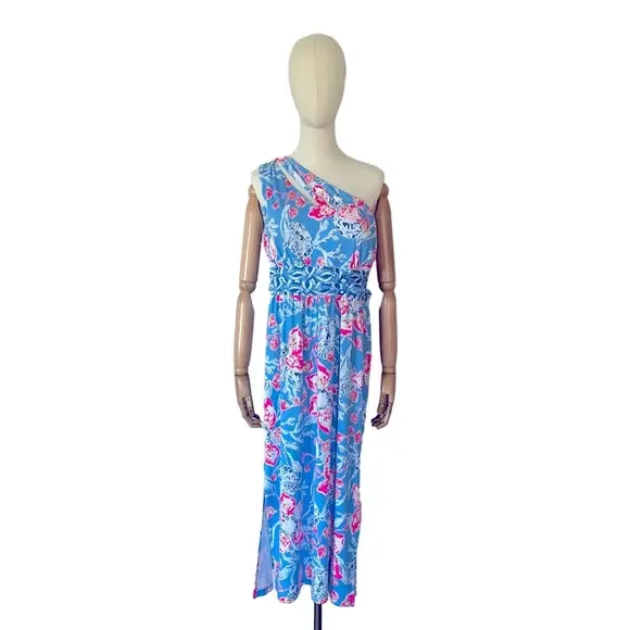 Lilly Pulitzer Helina Midi Dress One Shoulder Bahamian Rhapsody Size XL New - Picture 5 of 15